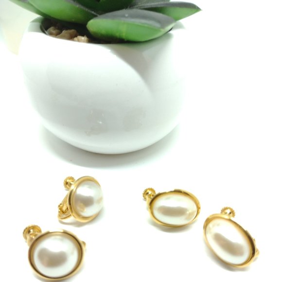 Vintage Napier Pearl Screw Back Earrings - 2 Sets - Picture 2 of 7